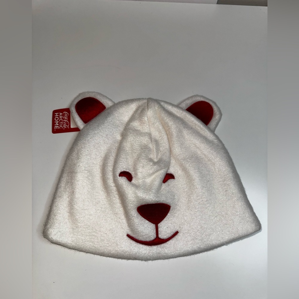 NWT 2012 COCA-COLA Arctic Polar Bear w/EARS Fleece Beanie Hat Recycled Material